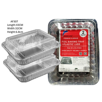 2pc Aluminum Foil Tray With Plastic Lids-Rectangular 43x32x6.8cm 