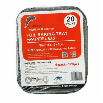 20pc Aluminium Foil Tray With Paper Lid-Rectangular 15x12x5cm 