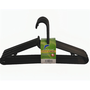 10pc Black Plastic Coat Hangers 40.2x20cm 