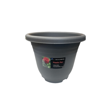 Plastic Round Flower Pot-Dark Grey Dia33.4x28.3cm 