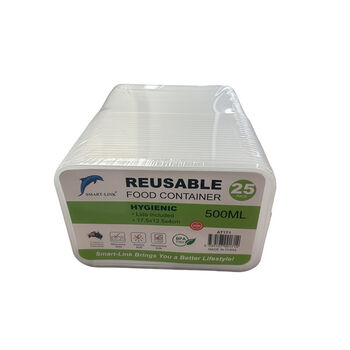 25pk 500ml Rectangular Food Container 17.5x12.5x4cm