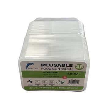 25pk 650ml Rectangular Food Container 17.5x12.5x5cm 