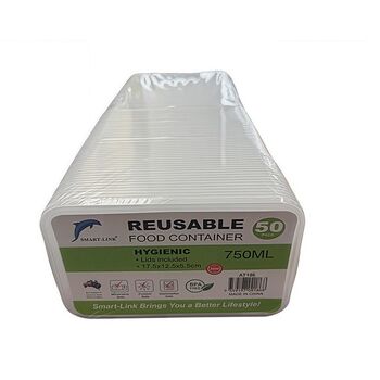 50pk 750ml Rectangular Food Container 17.5x12.5x5.5cm