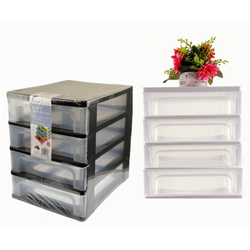 4 Tier Plastic A4 Drawer Black & White33.8x26.3x33.2CM 