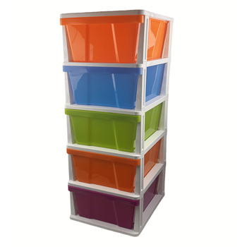 5 Tier Plastic Drawer Organizer-Colour Drawer & White Frame 48x38x127.5cm