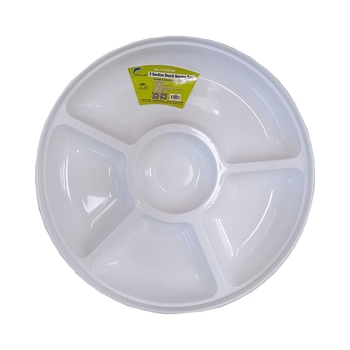 Round Plastic Serving Tray 5 Section-White Dia31.5x3.7cm 