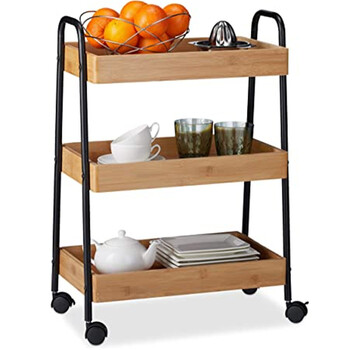 3 Tier Kitchen Trolley With Bamboo Tray & Metal Frame 49x28x70cm 1/1