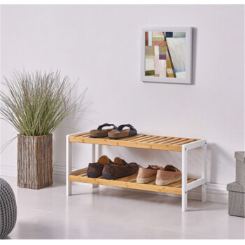 2 Tier Wooden shoe Rack White/Natural 70x26x34cm 