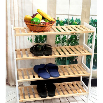 4 Tier Wooden shoe Rack White/Natural 70x26x75cm 