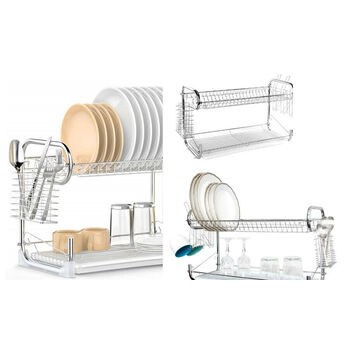 2-Tier Chrome Dish Drying Rack 47x25x35cm