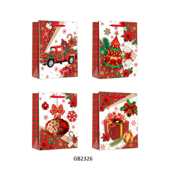 Multi Size Gift Bag-Christmas White With Assorted Red Decoration Print