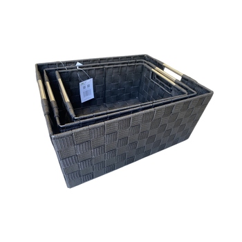 3pc Woven Basket Set-Black