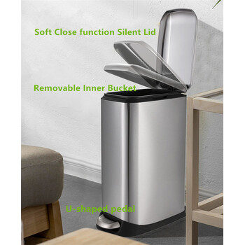 Stainless Steel Rectangular Pedal Bin Soft Close 20L 