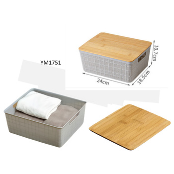 Plastic Storage Box With Bamboo Lid 24x18.5x10.7cm 