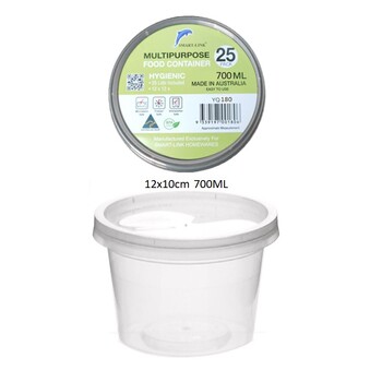 25pk 700ml Round Food Container Dia12x10cm 